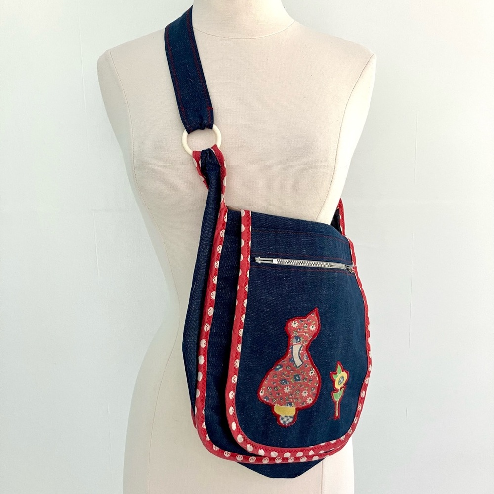 Vintage 70’s Denim Patchwork Crossbody Shoulder B… - image 1